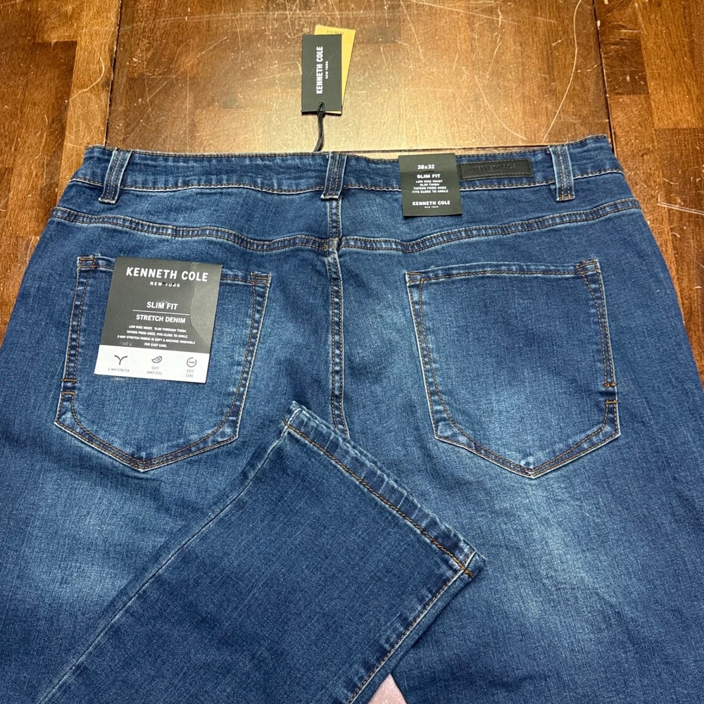 New Kenneth Cole Slim Fit Jeans Mens 38x32 Blue Wilkes Stretch Denim KU9A1DWKSF1